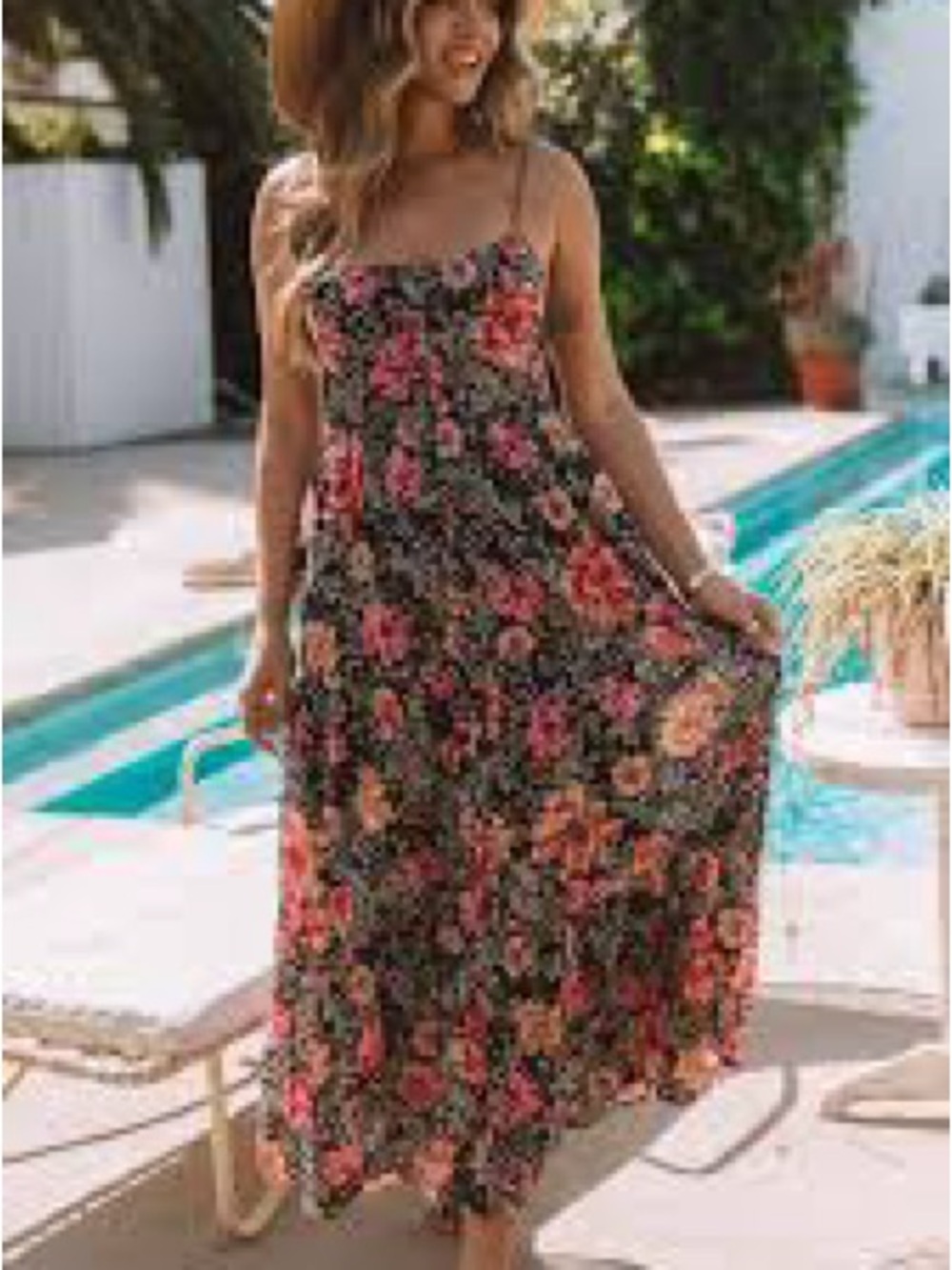 NWOT Lovestitch Maxi Dress - Black with Pink Floral